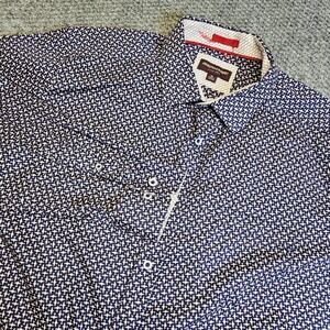 Johnston Murphy Mens Navy Blue Airplane Print Long Sleeve Button Up Shirt XL